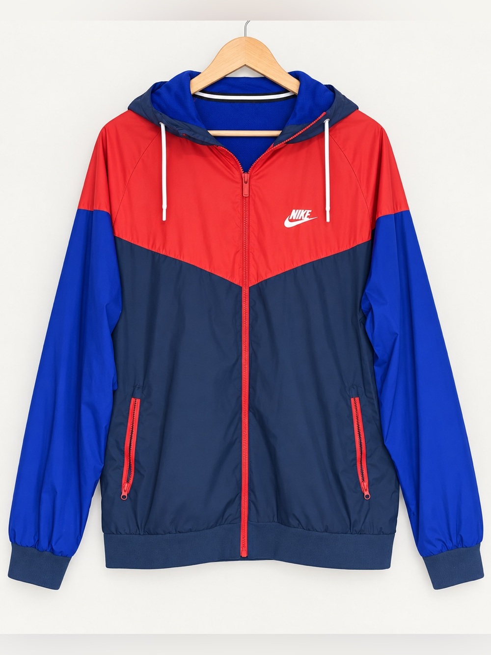 Nike Windrunner Colorblock Hooded Jacket Red Navy Royal Blue Size XL Windbreaker